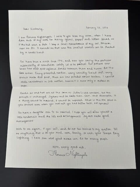 Close-up of a Florence Nightingale letter showing real pen handwriting
