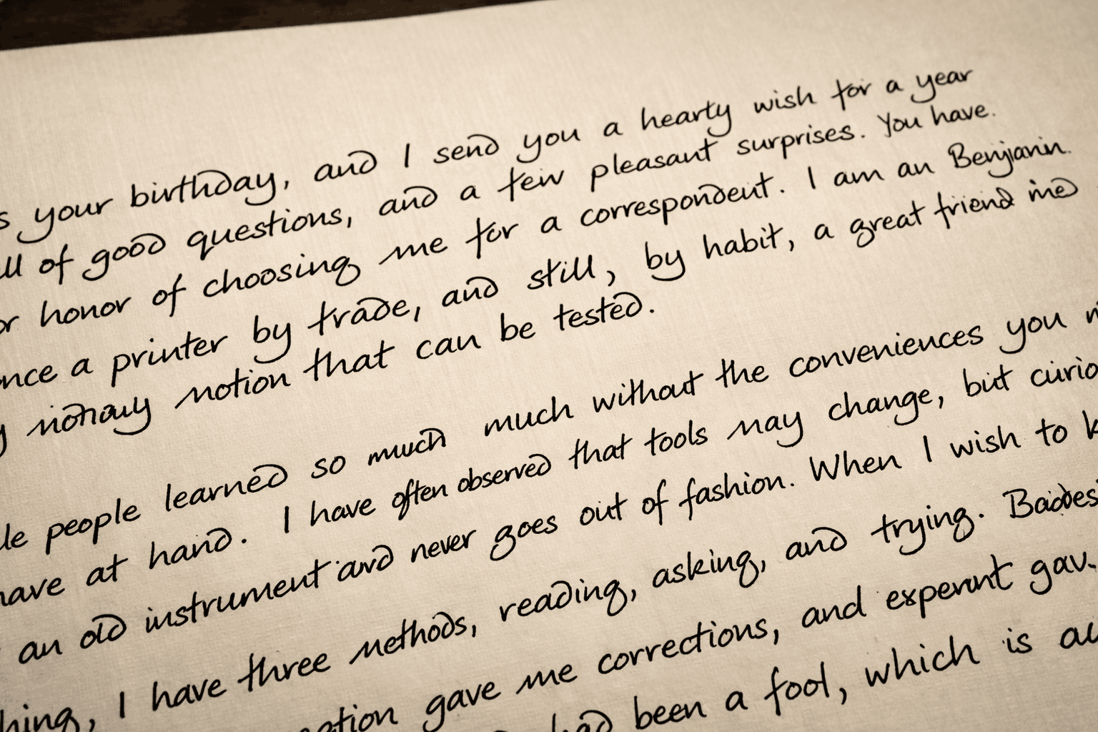 Close-up of real handwritten letter showing authentic penmanship