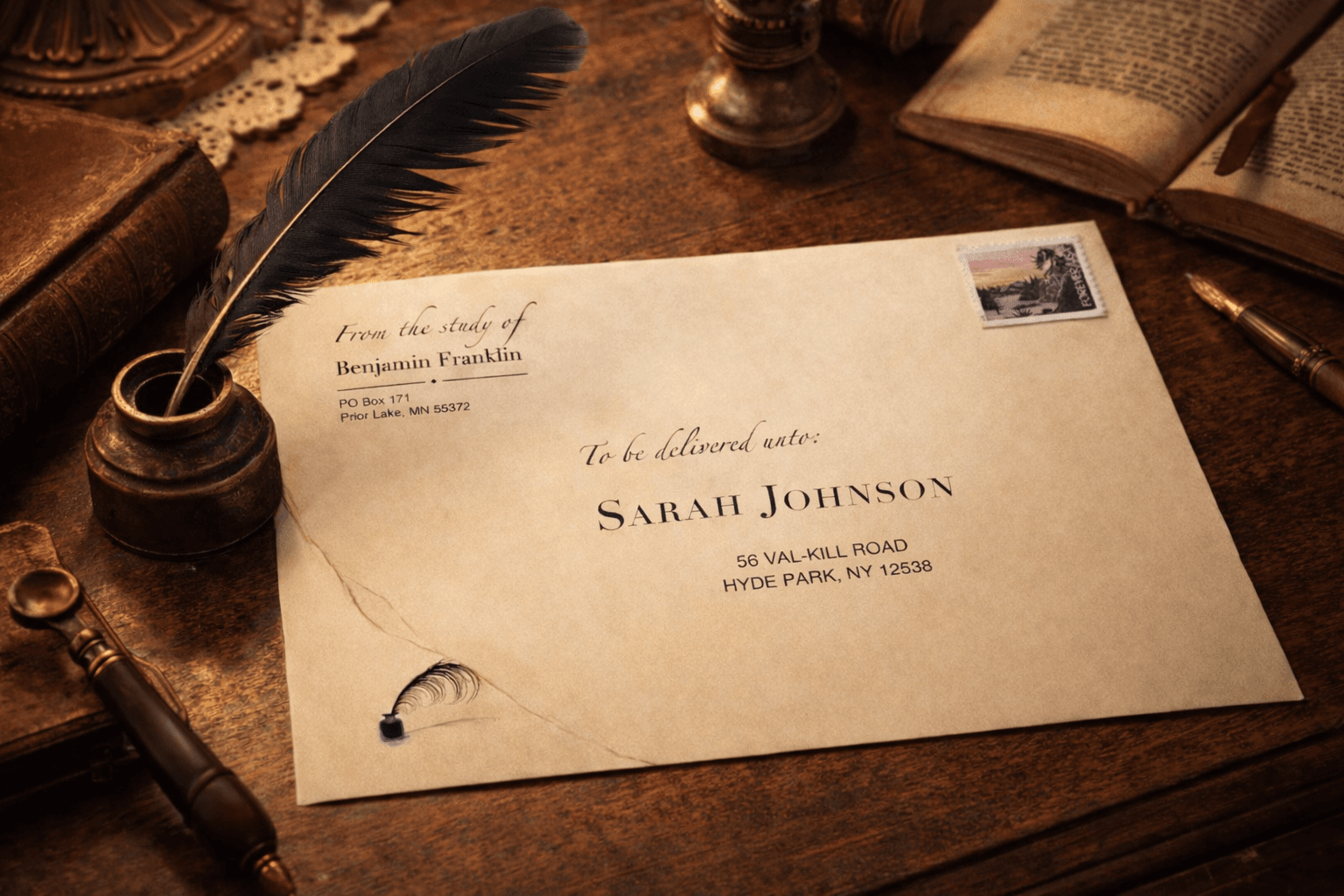 An envelope from Benjamin Franklin addressed to Eleanor Roosevelt