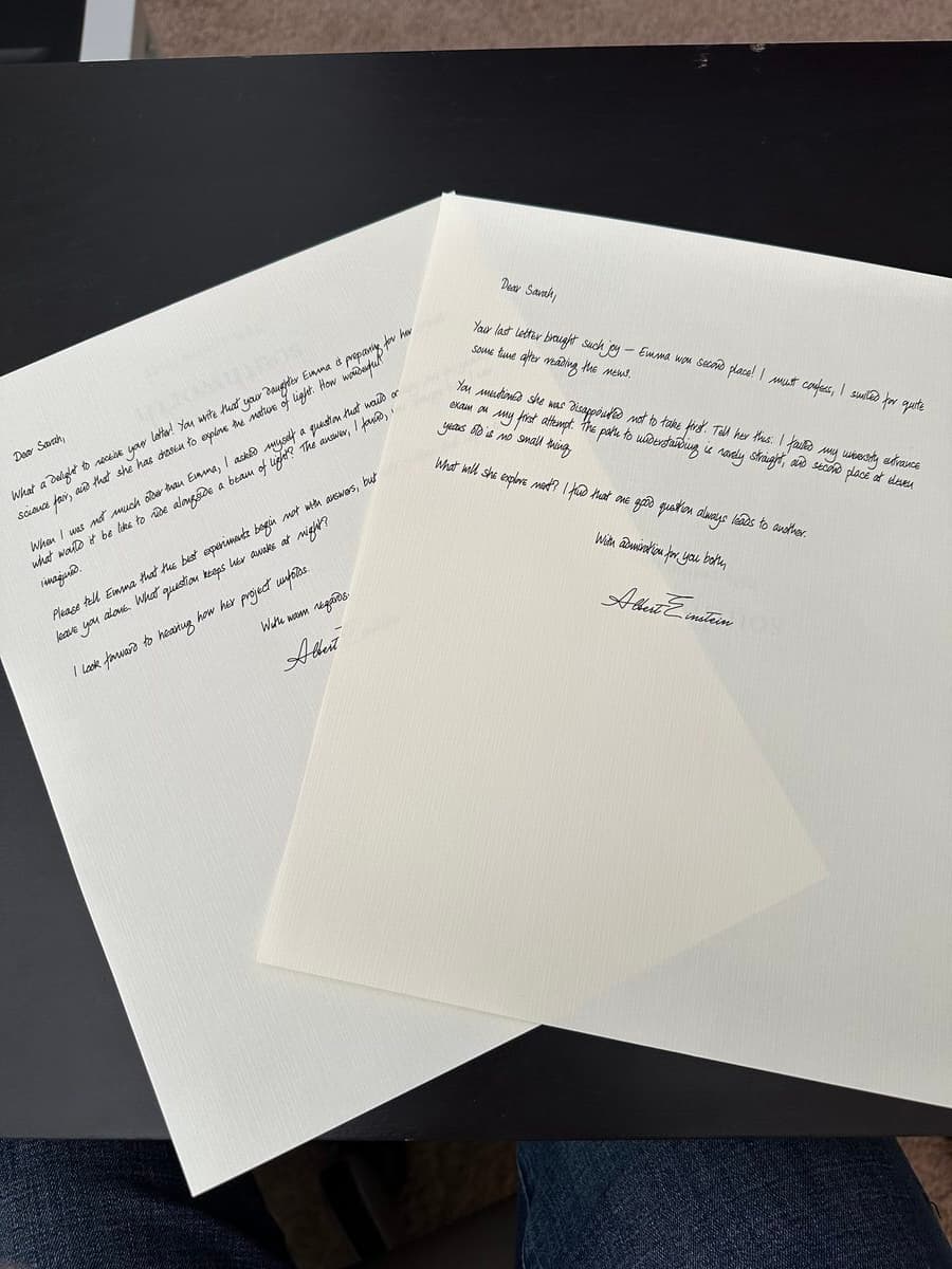 Two handwritten letters side by side — the second letter references details from the first