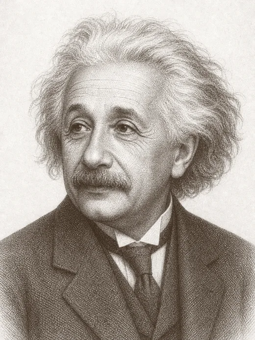 Engraved portrait of Albert Einstein