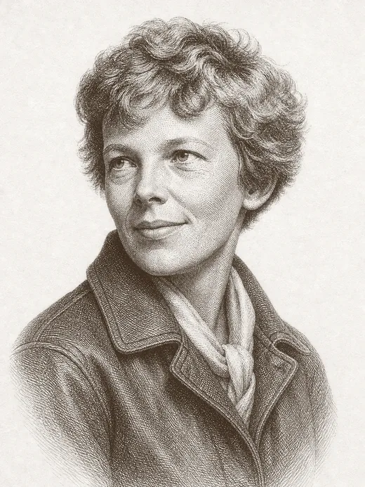 Engraved portrait of Amelia Earhart