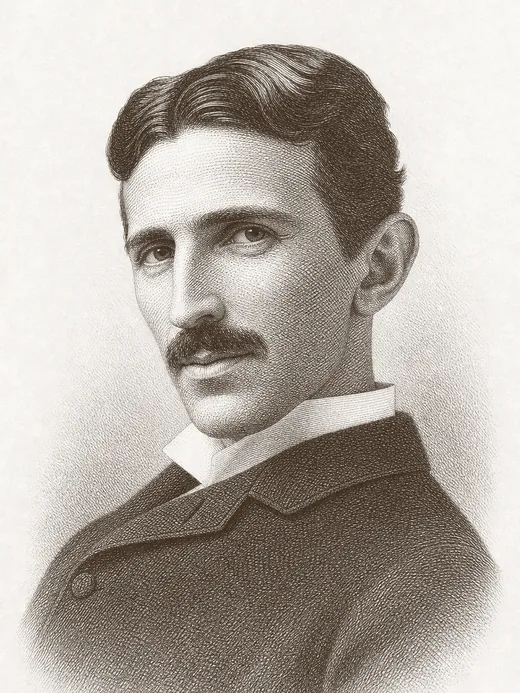 Engraved portrait of Nikola Tesla